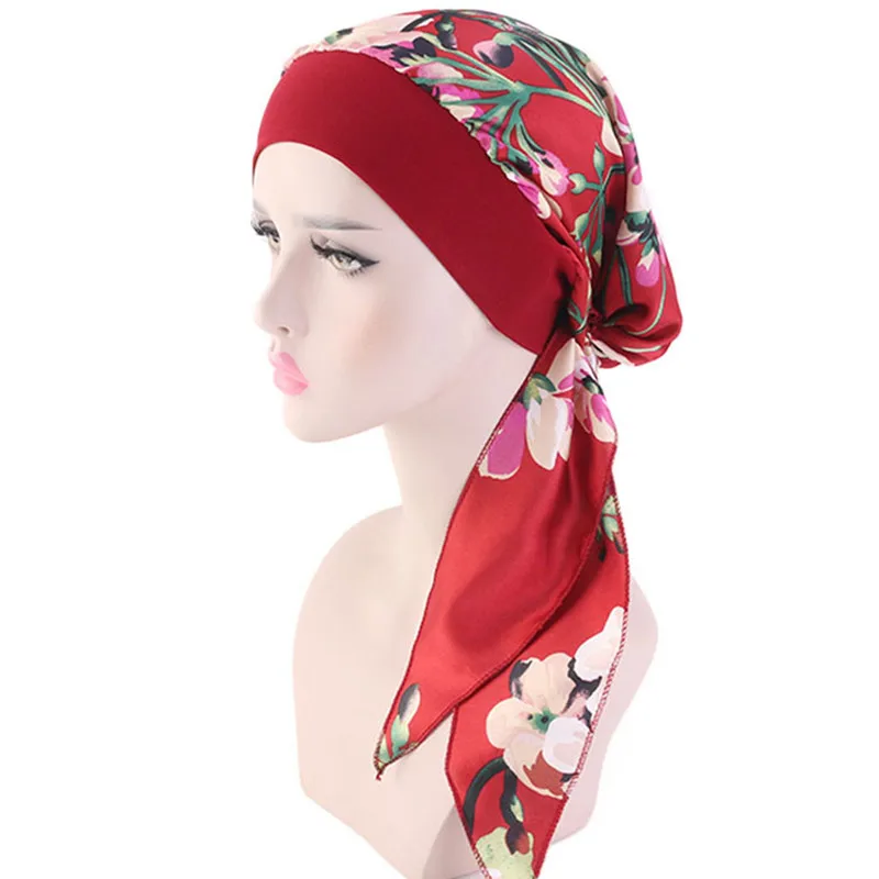 New Elastic Fashion Turban Hat Print Women Warm Winter Headscarf Bonnet Inner Hijabs Cap Muslim Hijab Femme Wrap Head