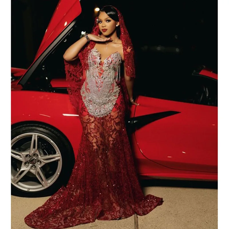 

Sparkly Red Diamonds Prom Dress 2K25 Crystals Rhinestones Evening Gown With Cloak Gems Birthday Party Dress Robe Customized