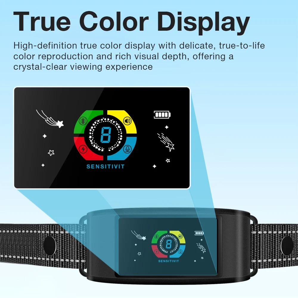 

New 2 in 1 Anti-Bark Collar True Color Display Shock Vibration Beep Sound 4 Modes Remote Electric Dog Training Collar USB Charge