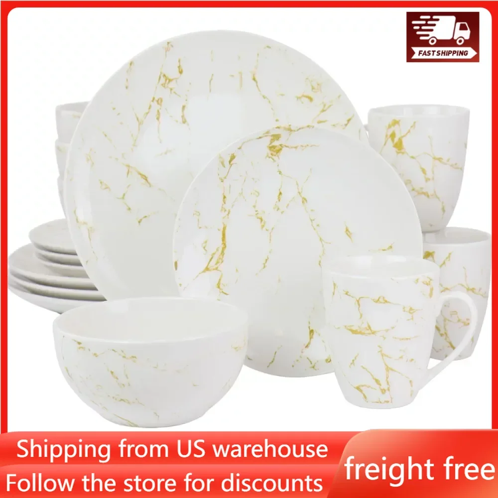 

Plate Fine Marble 16 Pieces Stoneware Dinnerware Set in Gold and White Tableware Set of Plates Dinner Sets Free Shipping Dish