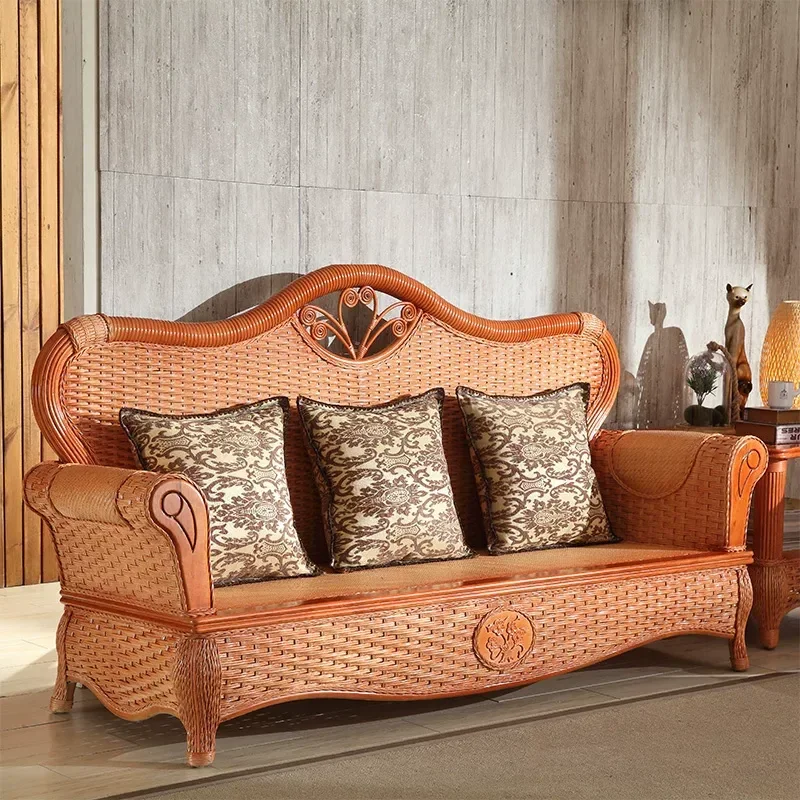 Rattan Sofa Set 5 Piece Wicker Sectional Couch Southeast Asian Style Living Room Furniture Small Apartment Vacation Home
