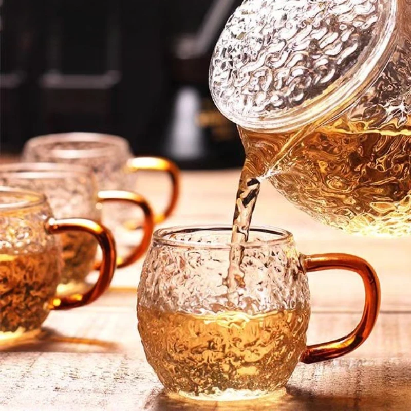 Hitzebeständiges 6-teiliges Paket im japanischen Stil, hohe Temperatur und explosionsgeschützte Teetasse aus gehämmertem Glas, Borosilikatbecher für die Küche