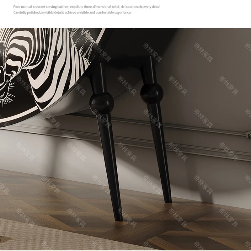 

French Luxury Living Room Cabinet Designer Originality Zebra Painting Art Storage Cabinet Premium Home Furniture Vitrina FYLC