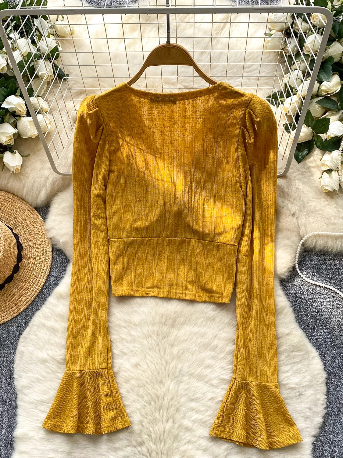 Ele ort V-ne Bell Sve irt Damen Faionable Court Sle irt Polyesterfaser Lockere Passform Atmungsaktiv Hautfreundlich