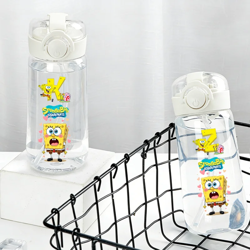 SpongeBob SquarePants 400ml Water Bottle with Straw Portable Sports Bottles Cartoon Anime Pattern Printed Cups Birthday Gifts