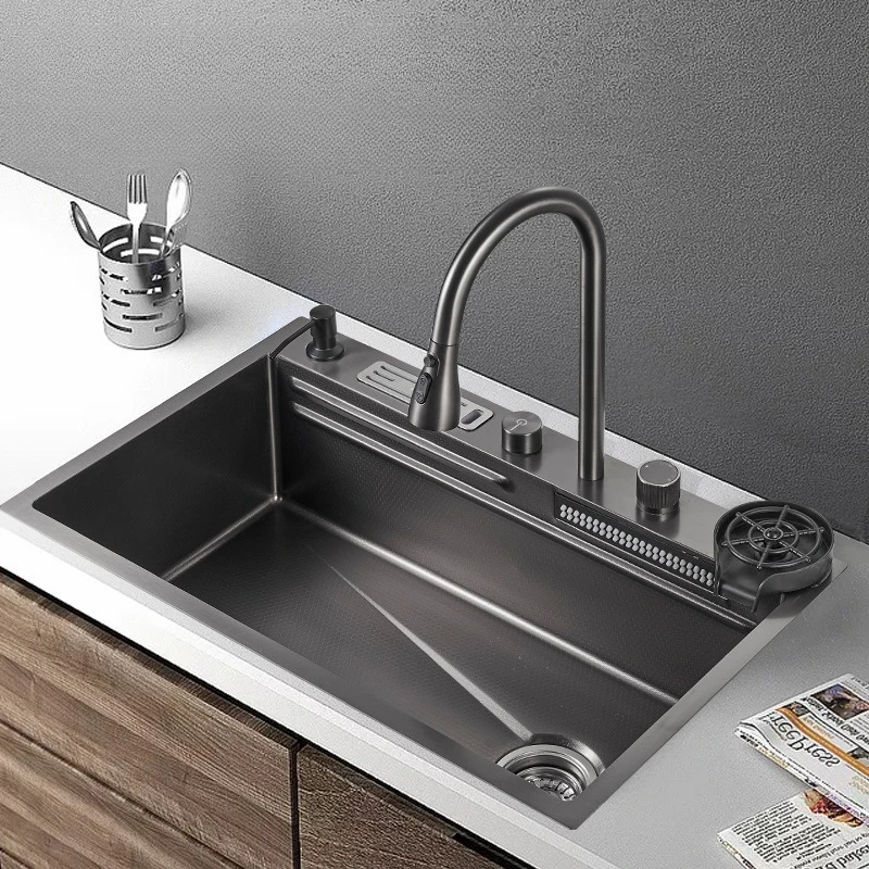 شلال مطبخ بسيط من الفولاذ المقاوم للصدأ، خزان واحد كبير