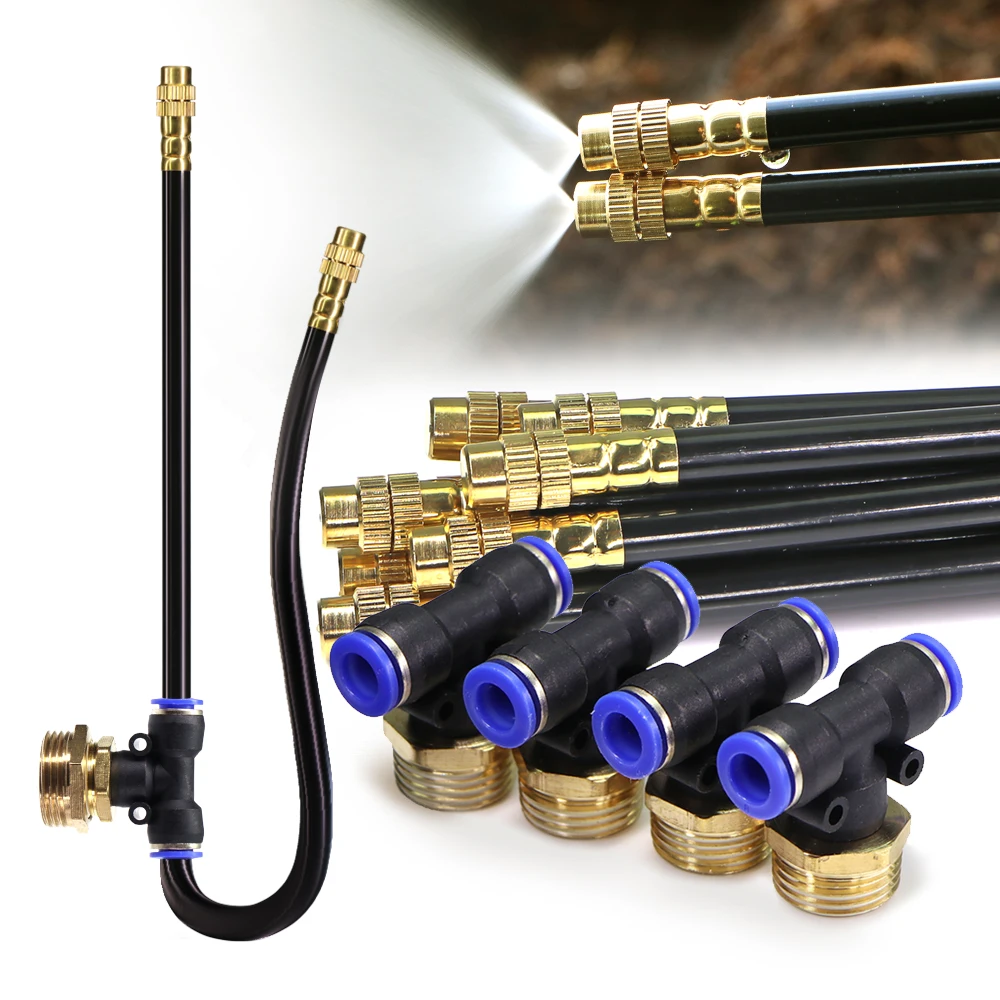 

1/2" 3/4" T-type Misting Nozzles 20/30/50cm 360° Bend Adjustable Atomizer Sprayer Slip Lock Brass Adapter Outdoor Cooling System