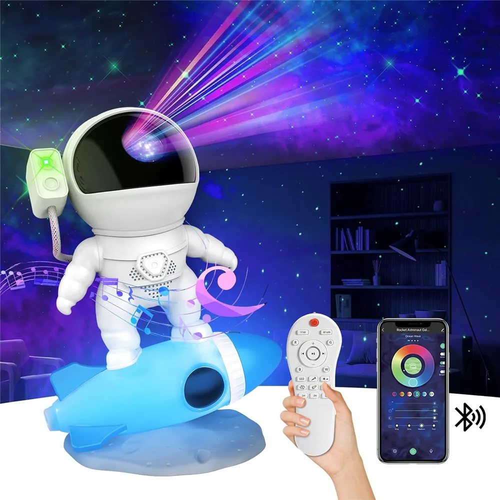 

Kids Rocket Astronaut Star Projector Night Light with Remote Control 360 Adjustable Design Nebula Galaxy Lighting for Children