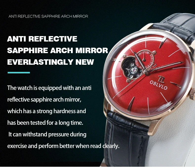 Reloj Automático OBLVLO para hombre, reloj de pulsera mecánico de 40MM, luminoso, resistente al agua hasta 5ATM, esfera con mecanismo al descubierto con espejo de zafiro y burbuja