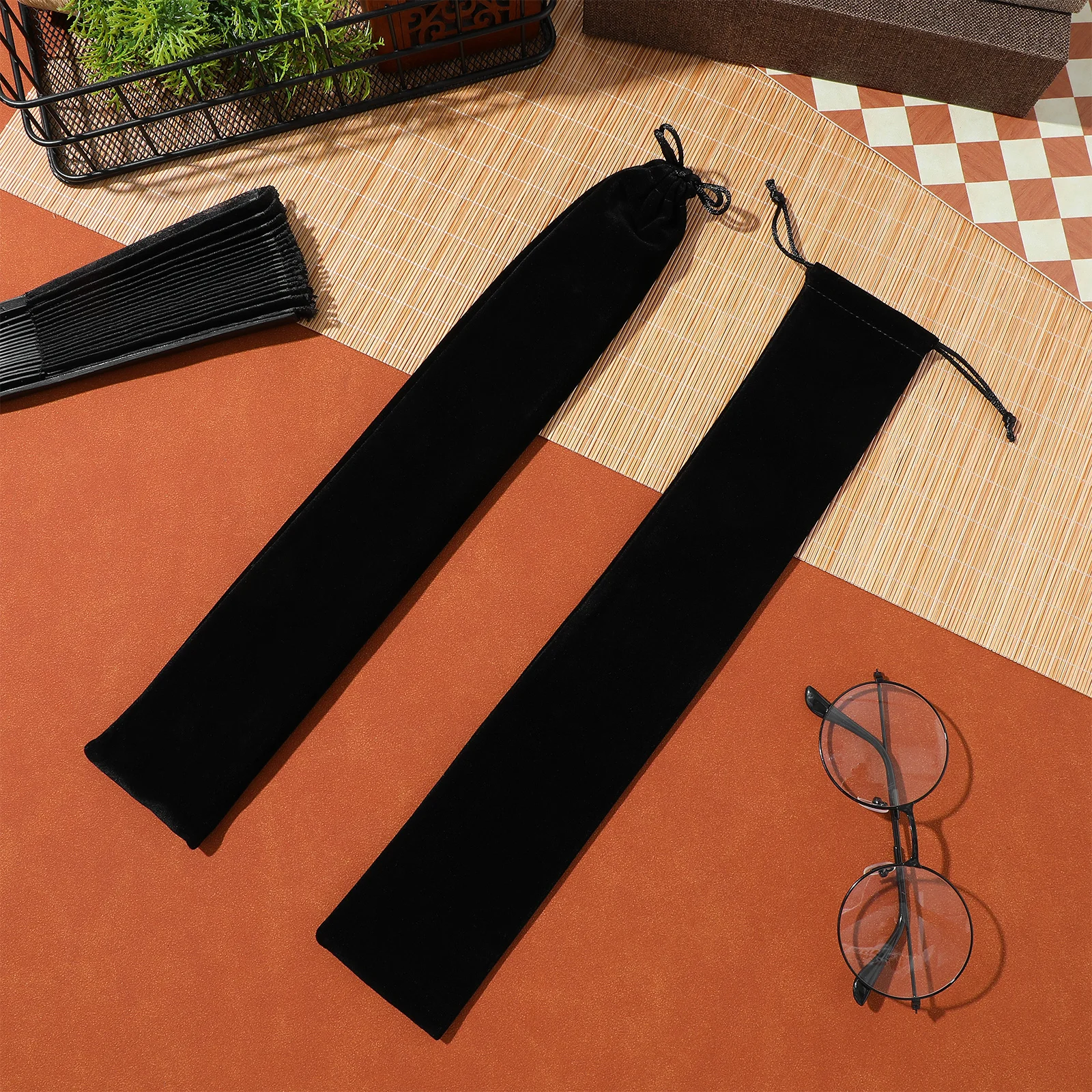 

12Pcs Fan Bags Folding Drawstring Storage Pouches Protective Cloth Covers for Handheld Fans Gift Wrap Wedding Party