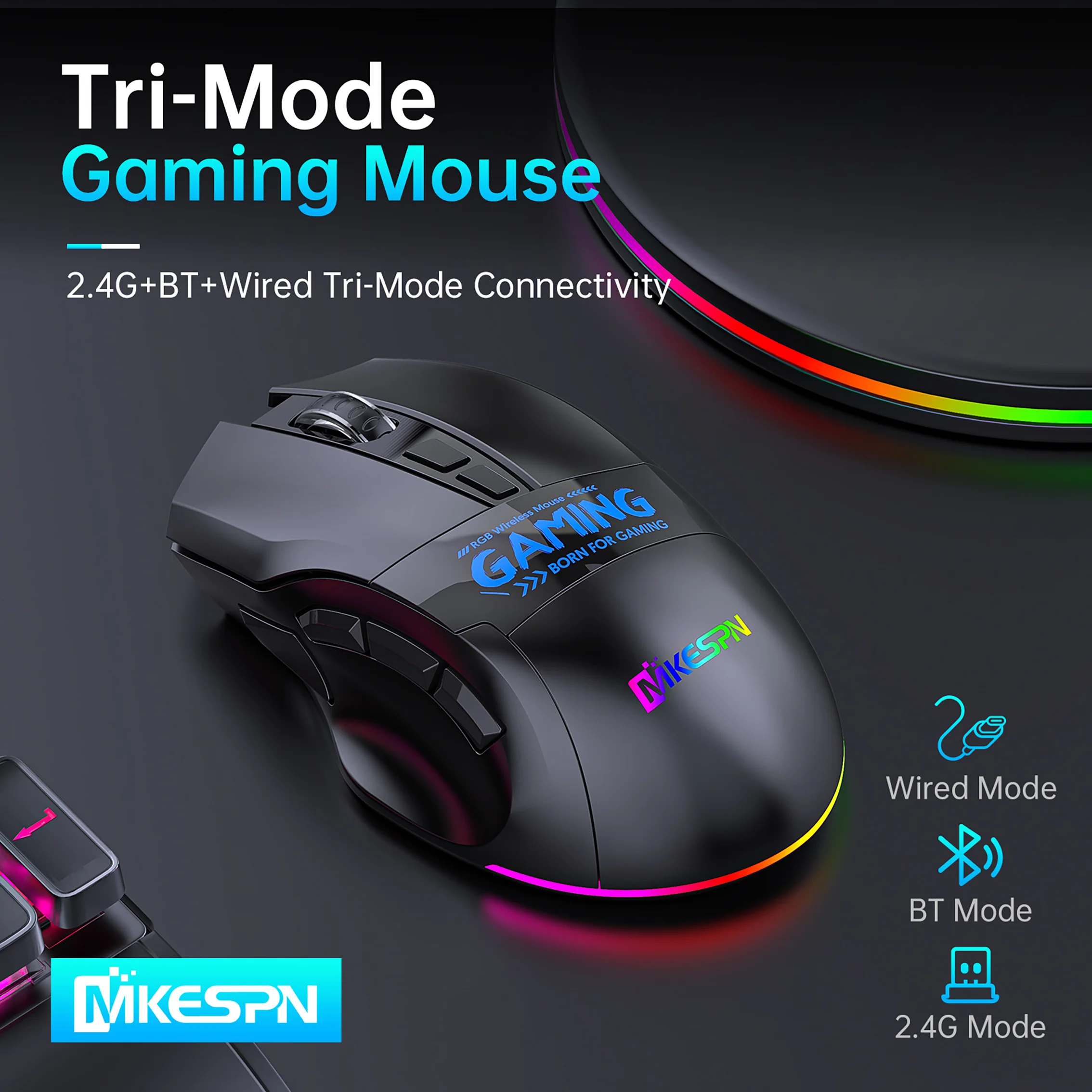 Rechargeable Wireless Gaming Mouse 9 Keys Full Speed Response RGB Lighting Macro Programmable Ergonomic E-sports Mouse