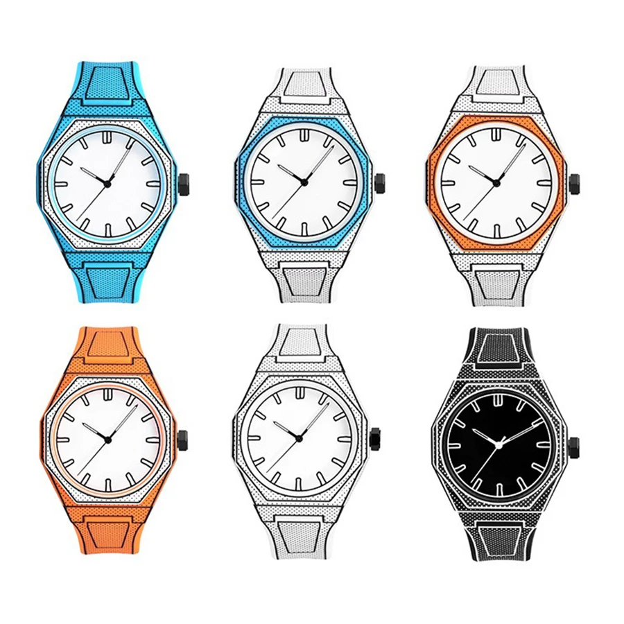 New Creative Men Watch Soft silicone Strap Business Quartz Wristwatch Comic Style Numberless dial Waterpoof Outdoor Sports Watch