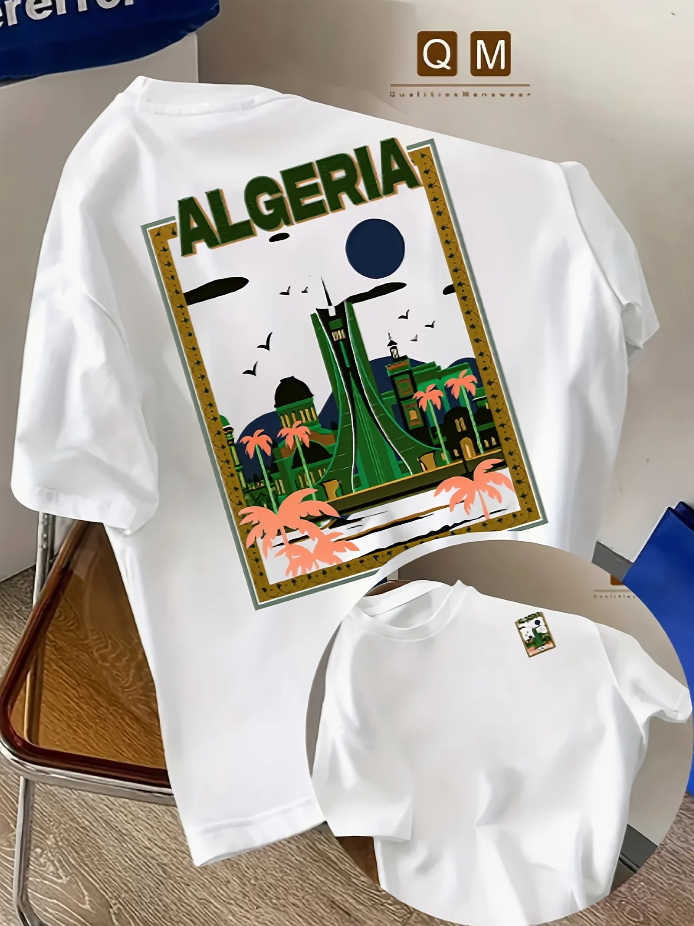 Casual Algerian Cityscape Men's Reversible Short-Sleeve T-Shirt, 100% Cotton, Suitable as a Gift