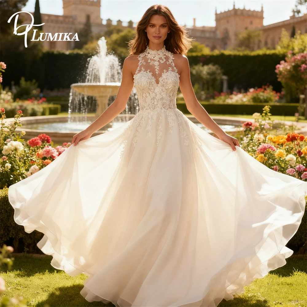 Flowy Womens Long Wedding Dress Chiffon A-Line Bride Dresses Sleeveless Cusotmized Bridal Gown US2-26W Made-to-Order Bridal Gown
