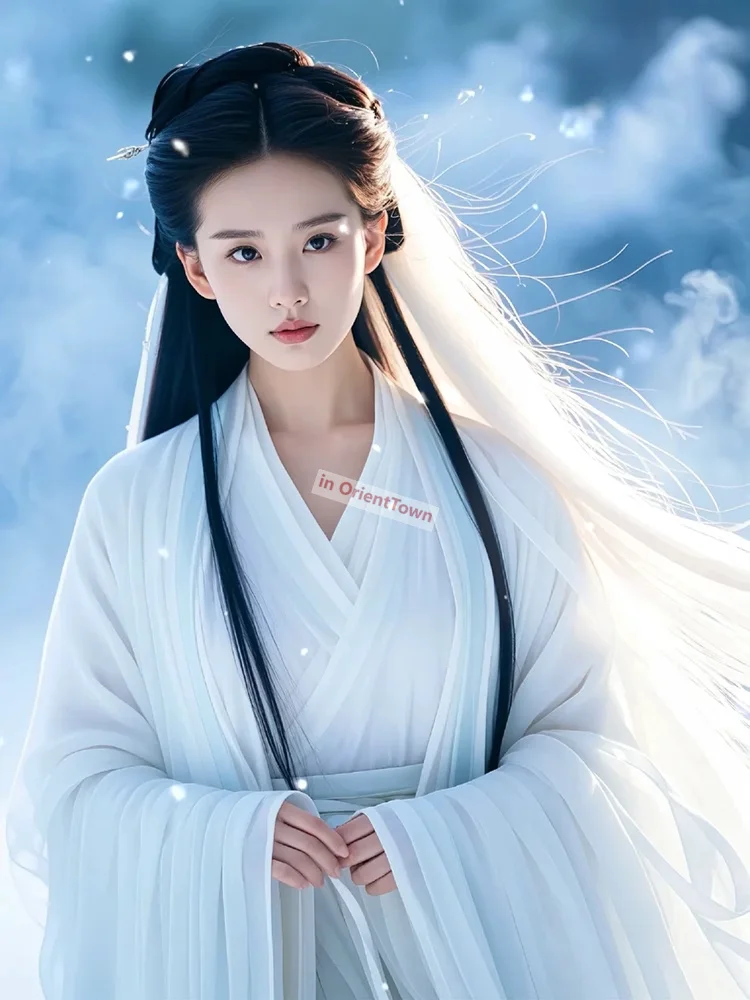 Crystal Liu Movie TV Same Hanfu Little Dragon Girl Wei Jin Dynasty White Costume Lady Immortal Style Drifting Ancient Clothing