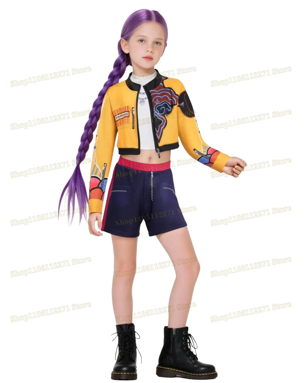 Costumi da demone cosplay di Halloween per bambini Cantante pop Cappotto ricamato Top Pantaloncini Costume Set di abiti da palcoscenico