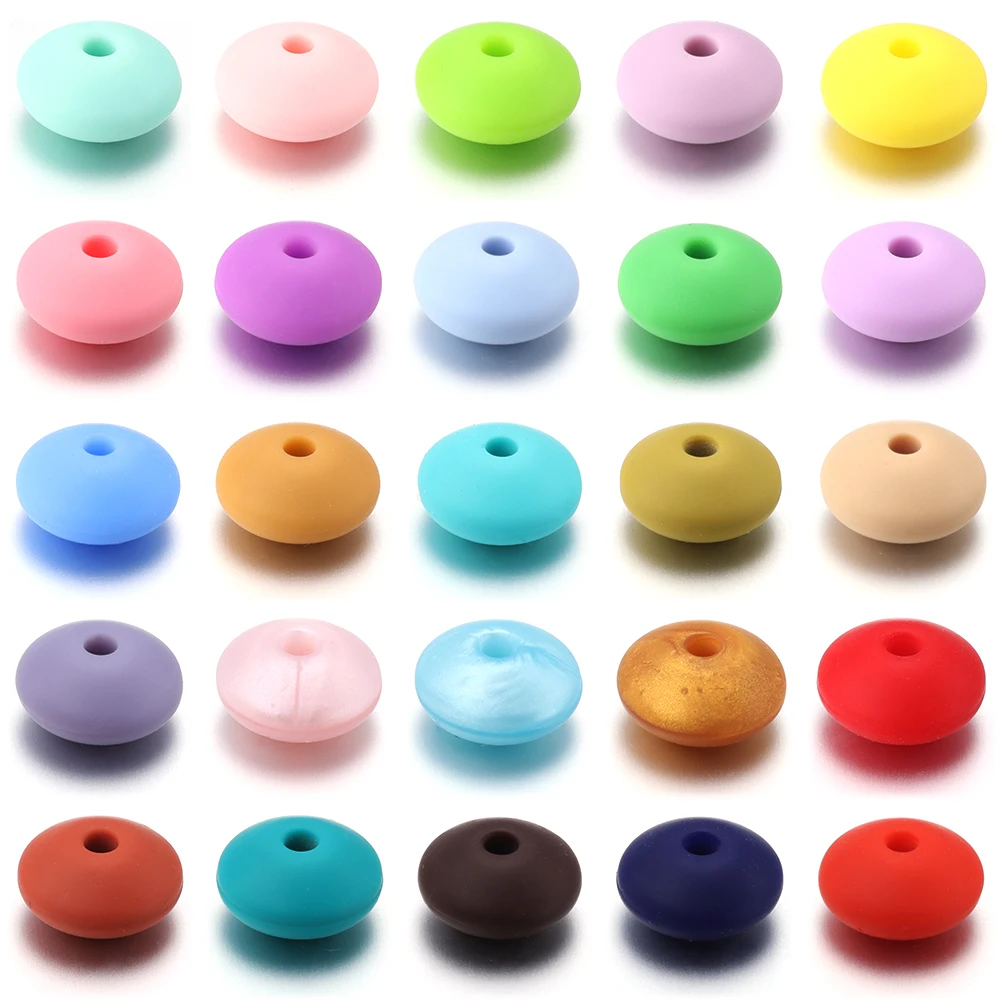 20 unids/lote de cuentas de lentejas de silicona, Ábaco redondo colorido, cuentas espaciadoras sueltas para hacer joyería DIY, collar, pulsera, accesorios