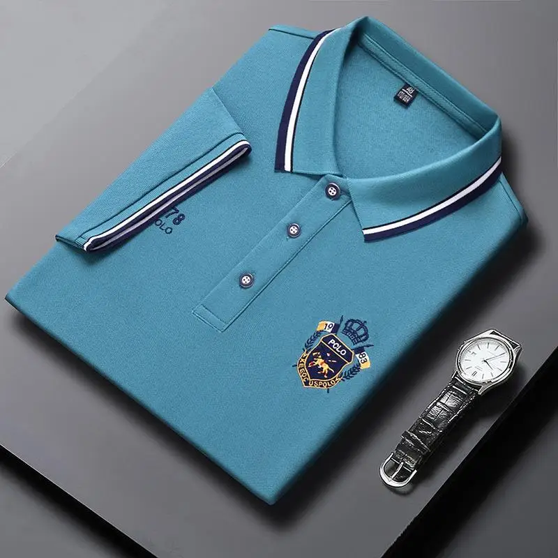 polo shirt men summer new high quality cotton men\'s Short sleeve Solid color embroid youth Business casual polo shirt M-4XL 903