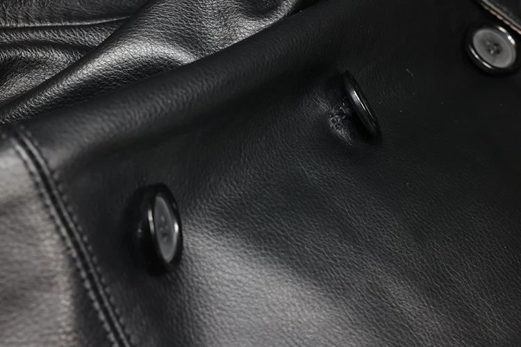 Gabardina de cuero genuino para hombre, chaqueta y abrigo de cuero de vaca, doble botonadura, longitud media, negro, talla grande XXXL, primavera y