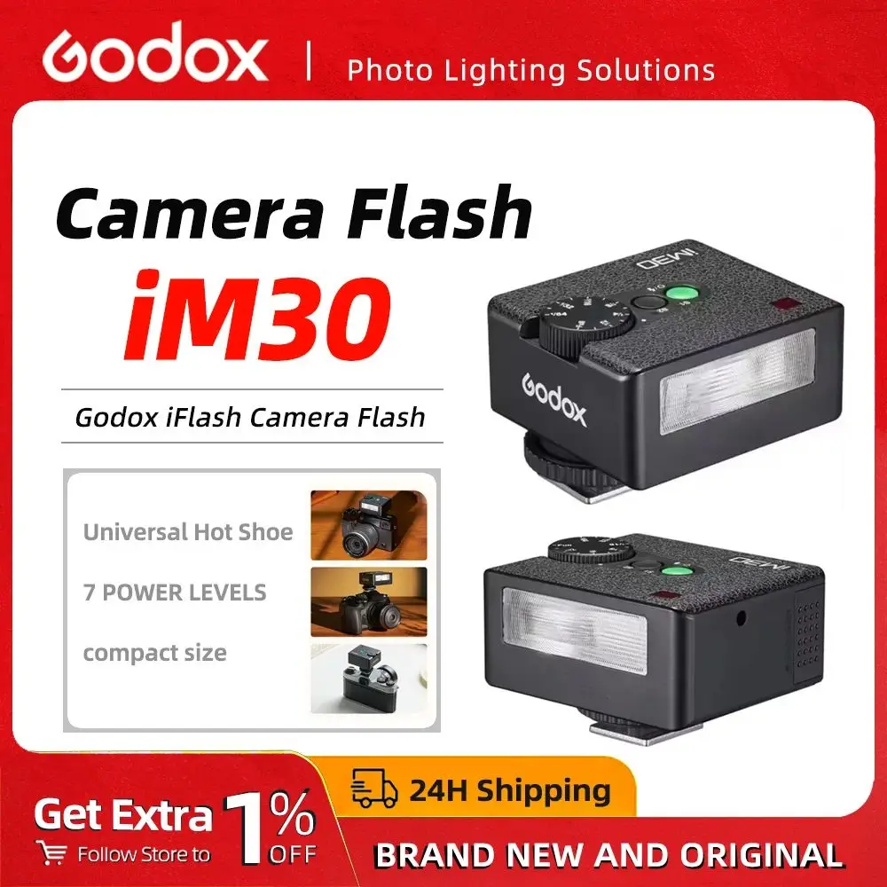

Вспышка GODOX iFlash iM30 Mini для камер - 7-режимная, с одним контактом для горячего башмака, подходит для большинства беззеркальных и пленочных камер, совместима с Canon, Fuji, Sony.