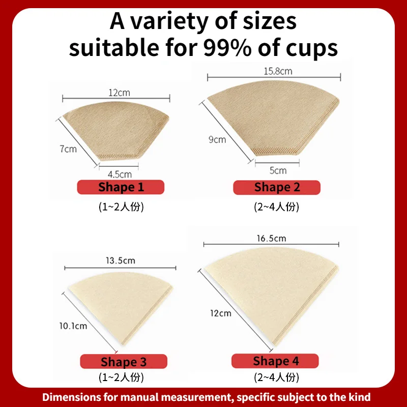 V-Shaped Coffee Filter Cone, 100 Pieces, 1-2 / 2-4 Cups, for V60 Dripper, Cups, Espresso, Drip Tools