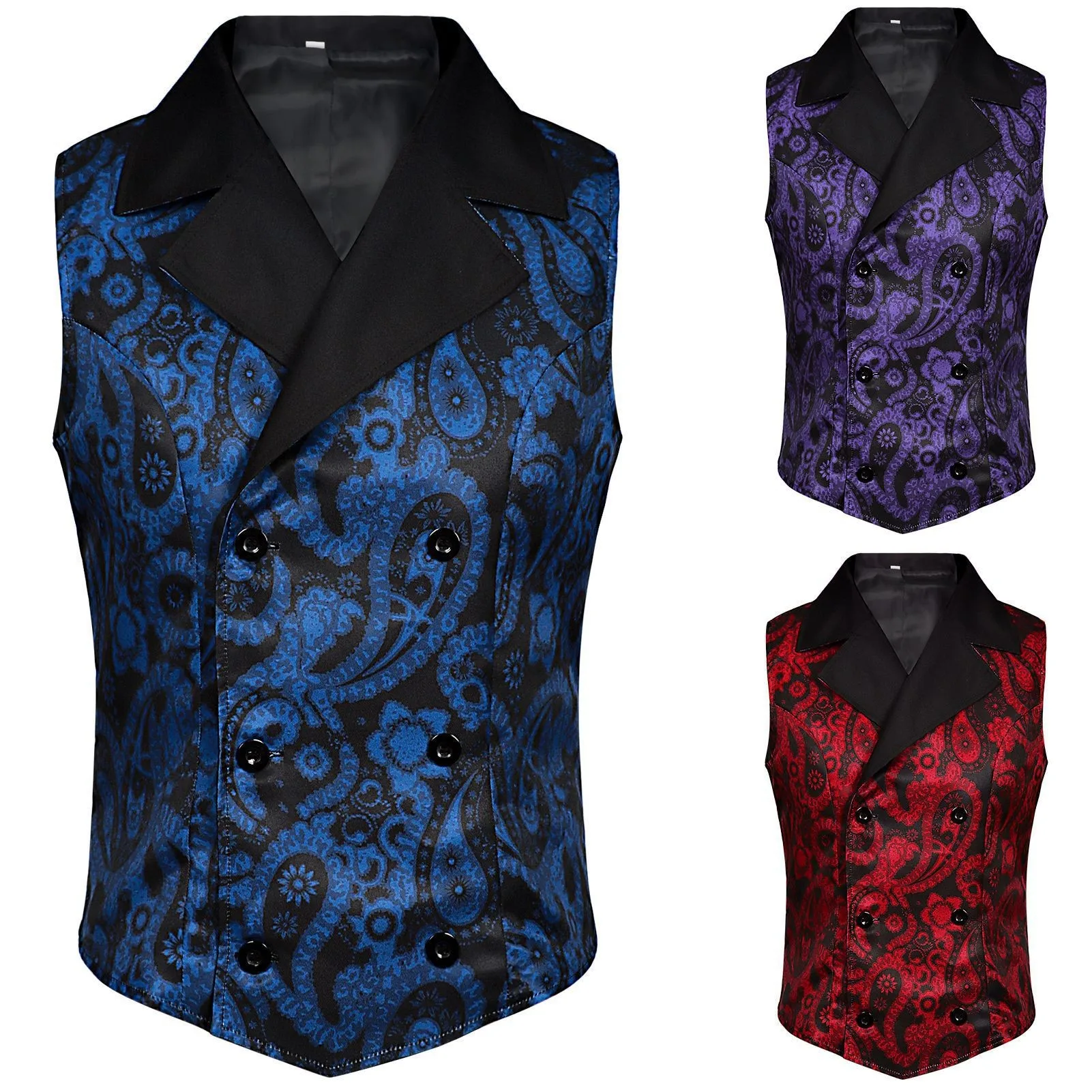 

Halloween Medieval Retro European Size Suit Vest Men's Gothic Collar Printed Double Button Party Costume Polyester Fiber