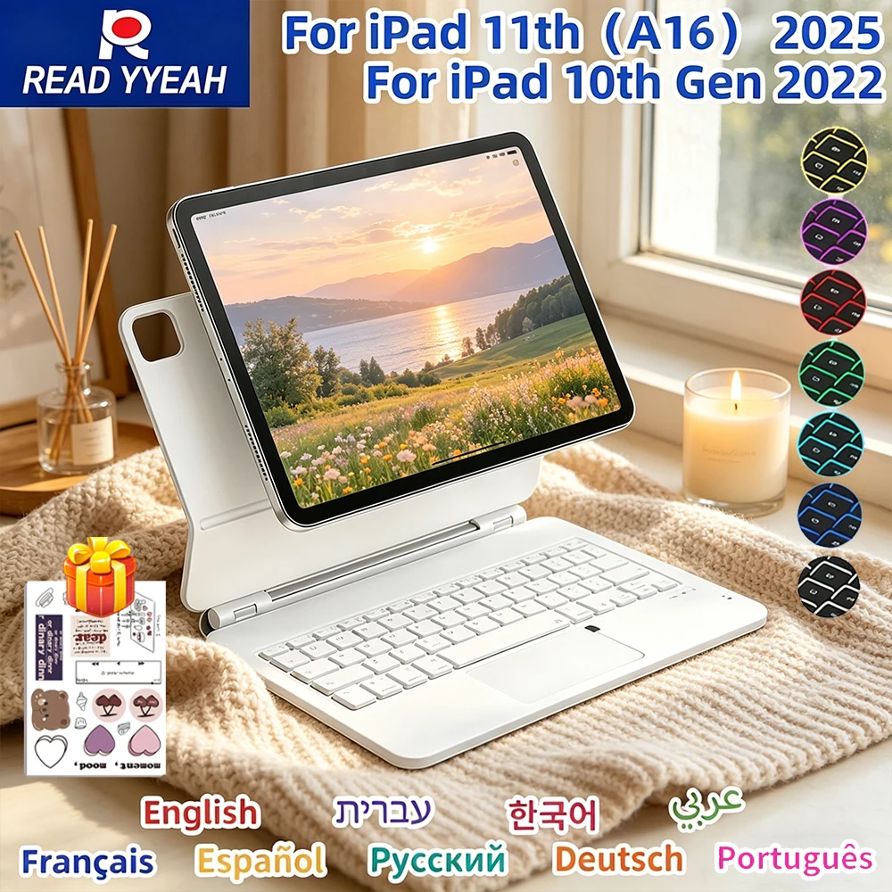 Full Protection Magic Keyboard Case Backlit Trackpad Magnetic Floating For iPad 10th 11th A16 Air 4 5 6 Pro 11 13 M4 12.9 Cover
