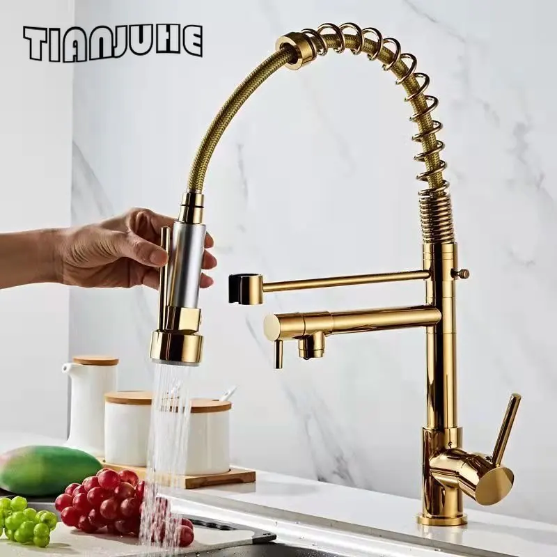 Kitchen Faucet with Pull Down Sprayer High Arc Single Handle Spring Kitchen Sink Faucet Brushed Nickel Modern rv Kitchen Faucets