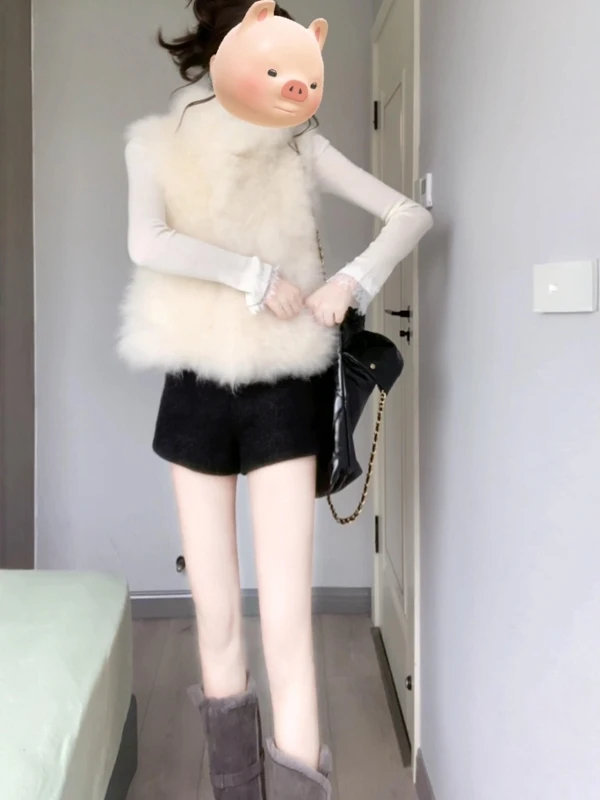 

Cute ort Fur Vest Soft Sle Beautiful Unique Winter Outerwear Coat Small Size Anti-Aging Commute Sle High Collar Zipper