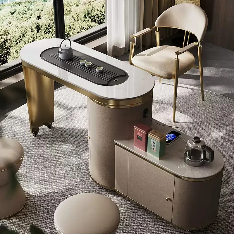 Movable rotating tea cart side cabinet tea tray integrated living room home leisure balcony tea table