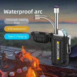 Hot-selling Metal Type-c Port Outdoor Pendant Waterproof Telescopic Hose Pulse Arc Windproof Lighter Silent Electronic Igniter