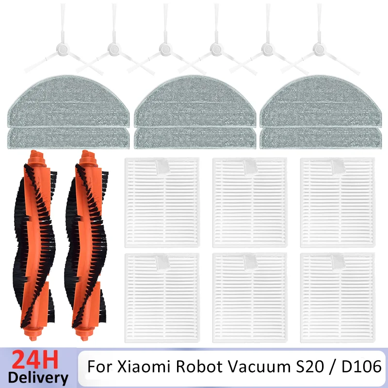 For Xiaomi Robot Vacuum S20 / D106 Sweeper Cleaner Spare Parts Roller Side Brush Hepa Filter Mop Cloth Rags Accessories