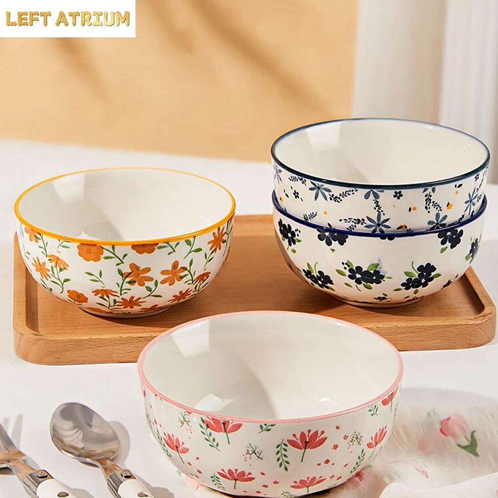 

Chic Floral Ceramic Bowl 4.5Inches Casual Home Kitchen Rice Bowls Household Yogurt Salad Bowl Underglazed Porcelain Bowl