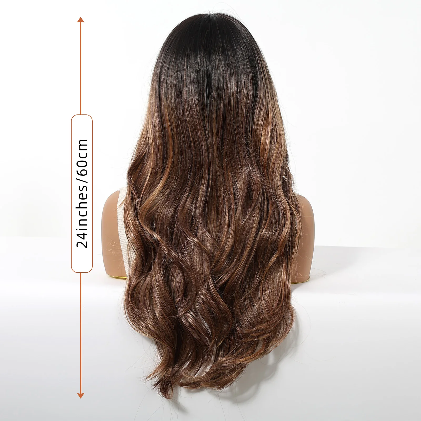HAIRCUBE MONO Wig Sintetis Depan Renda Coklat Wig Bagian Bebas Alami Rambut Palsu Panjang Bergelombang untuk Wanita Pesta Harian Tahan Panas
