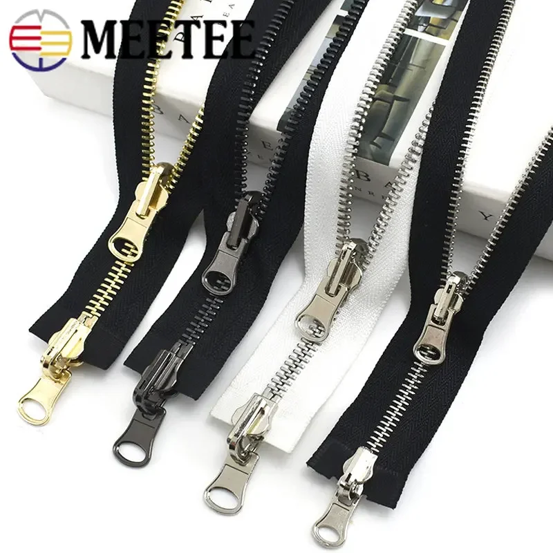 1Pc 60-120cm 5# 8# Double-slider Metal Zippers Rotary Reversible Zipper for Sewing Coat Jacket Zips Repair Kit DIY Accessories