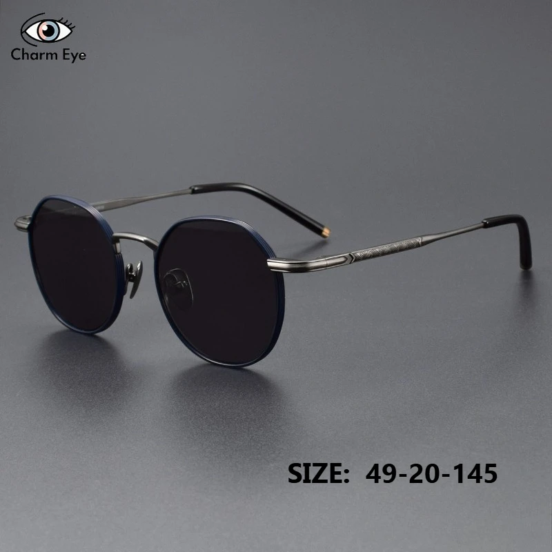 

High End Pure Titanium Oval Women Sunglasses Gun Color Frame Black Lens Retro Men Outdoor Fashion UV Resistant Luxury Glasses