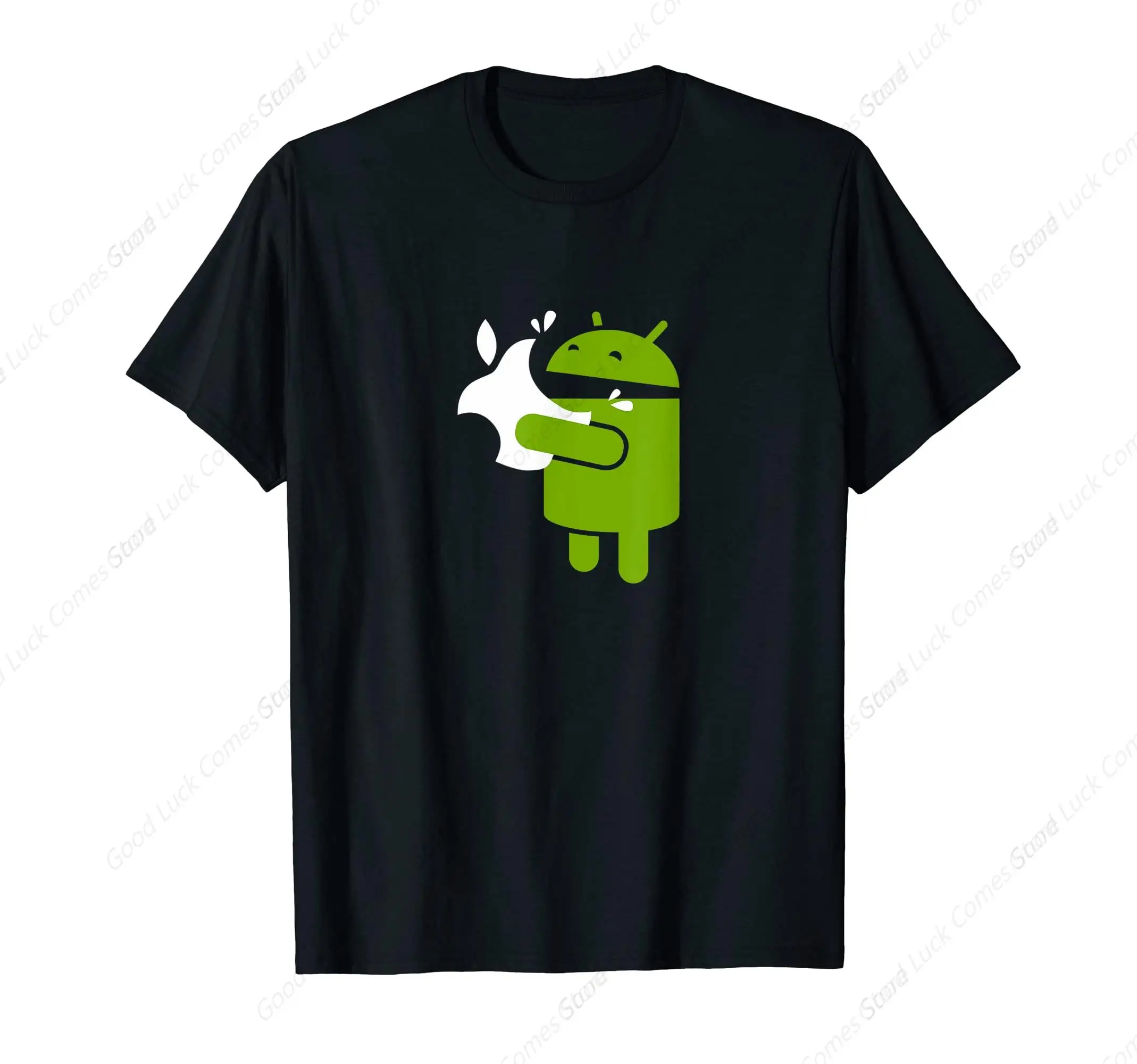 Green Robot Eats an Apple Funny App Developer T-shirt T-Shirt