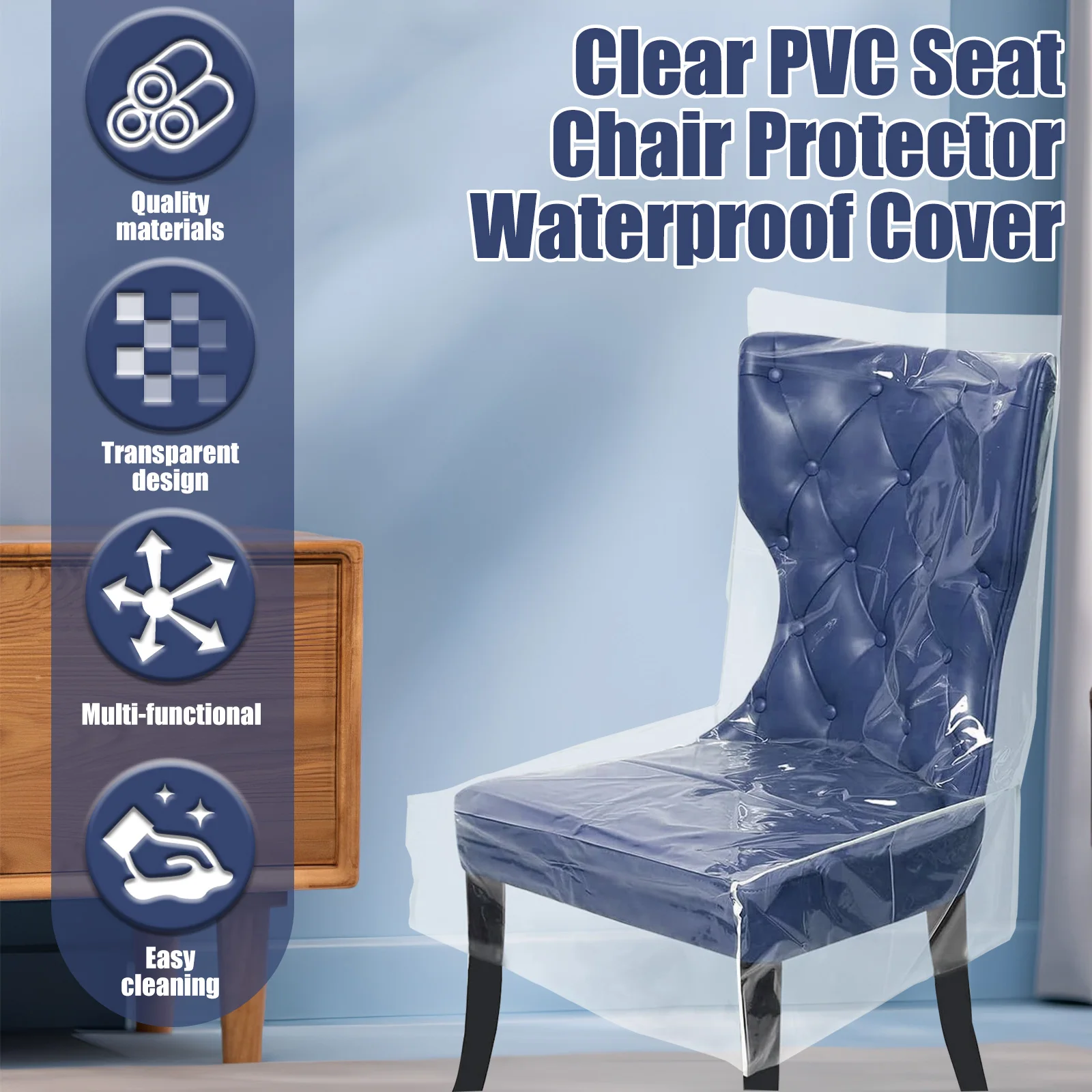 2Pcs Clear Dining Chair Cover Waterproof PVC Seat Chair Protector Short/Long Single Seat Dust Cover for Home Kitchen Bedroom
