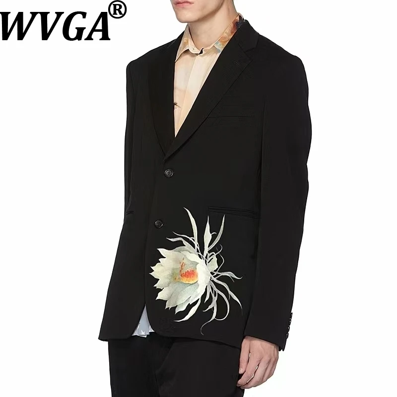 

WVGA весна осень новый мужской костюм Tide High Street в темном стиле пальто с принтом модный пиджак с отложным воротником и длинными рукавами Ins W12930