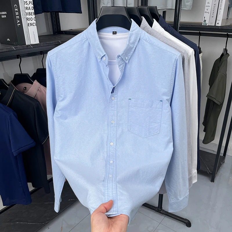 

Advanced and comfortable pure cotton long sleeved shirt for men's autumn new style retro and casual versatile commuting shirt