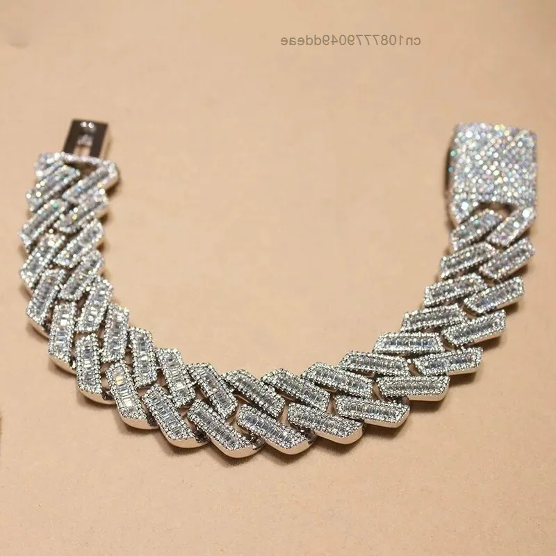 

New Arrival 925 Sterling Silver Cuban Link Chain VVS Baguette Moissanite Diamond Cuban Bracelet