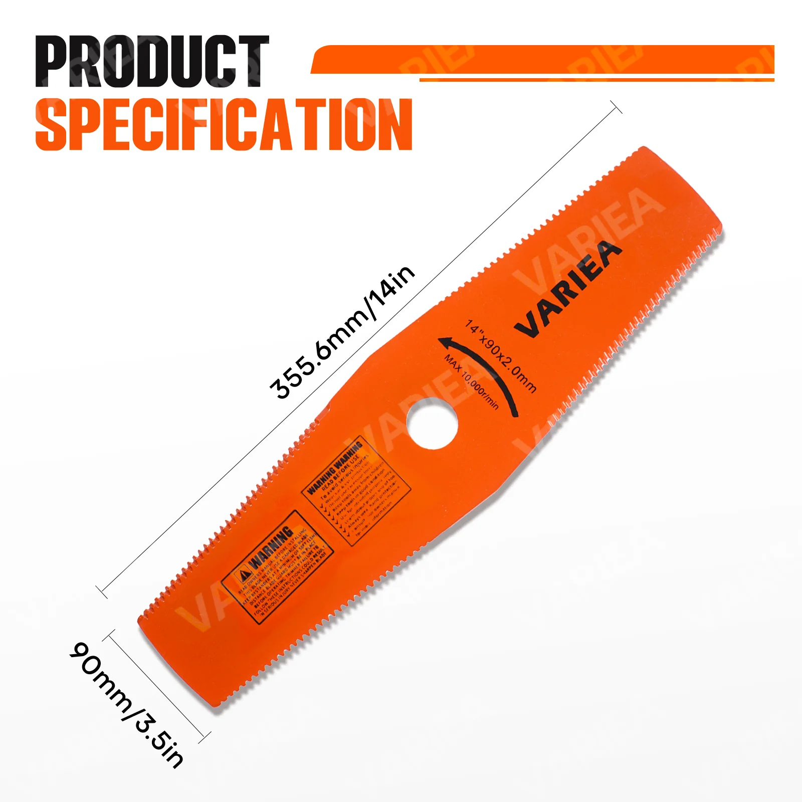 VARIEA-High-Quality 14-Inch Lawn Mower Blade - SK5 Quenched Material - 1-Inch Installation Hole Diameter, Serrated Edge Design