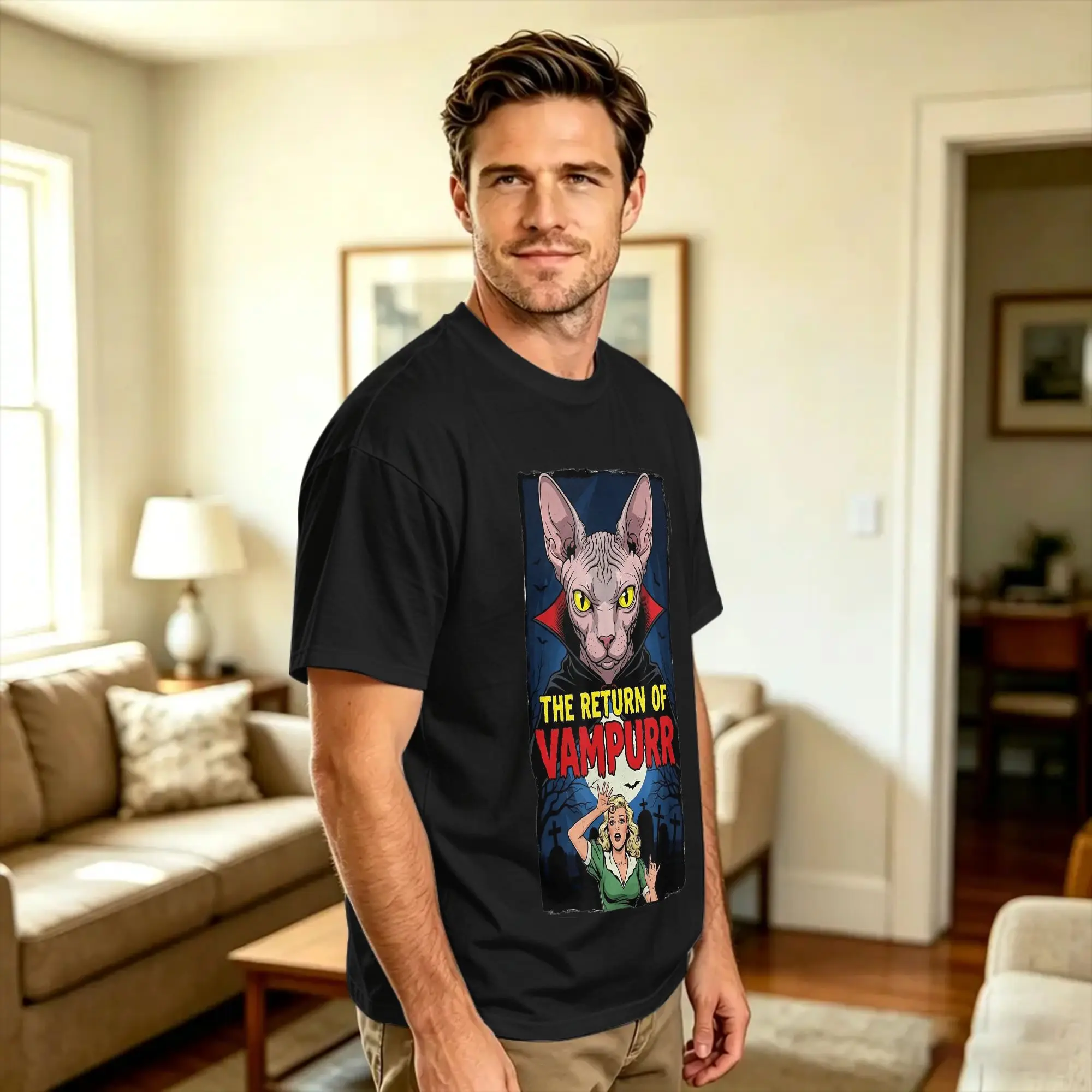 Men's T Shirt The Return of Vampurr Cat Dad Hairless Cat  T-Shirts Fashion  Summer Tees Classic Cotton Clothes Plus Size 6XL