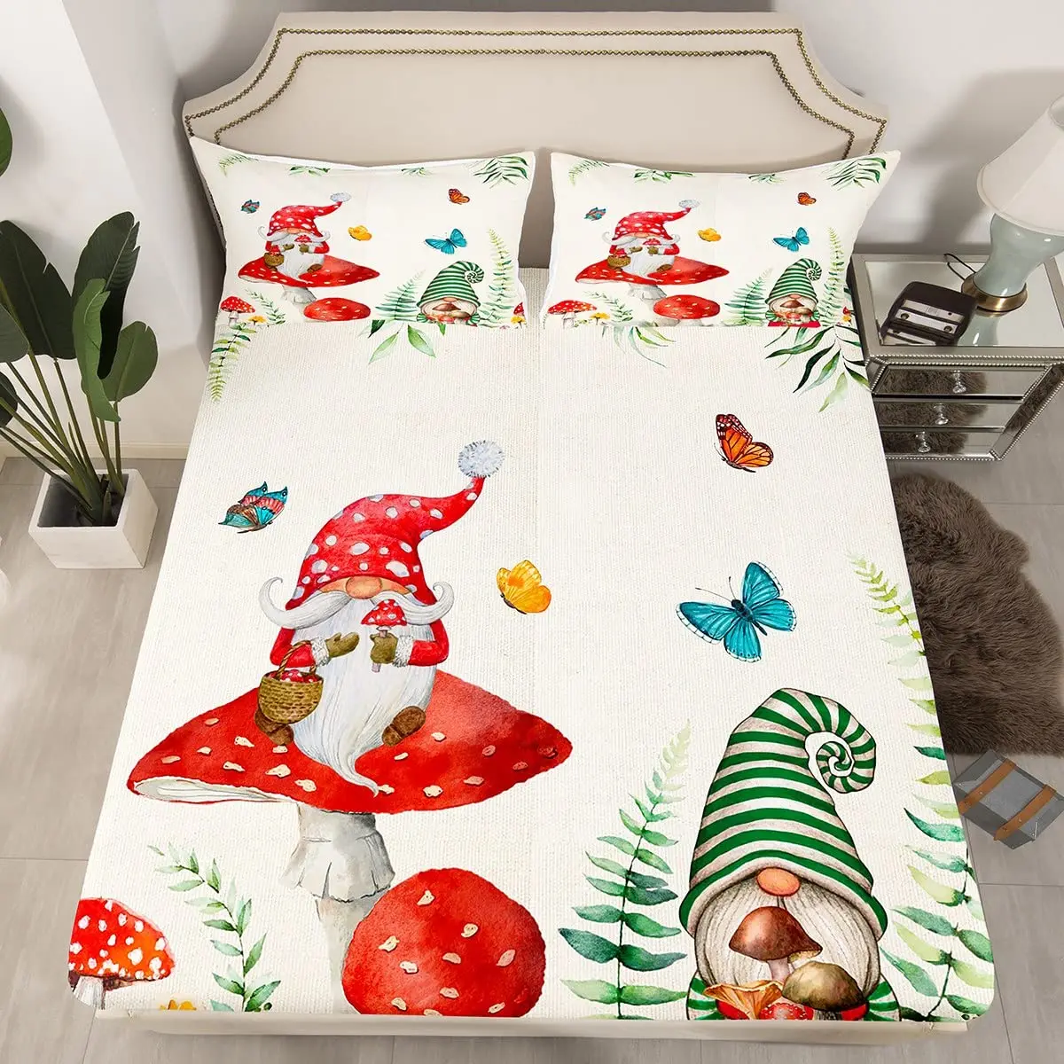 Mushroom Bedding Set Comforter Set Botanical Plant Theme Print Quilt Bed Set Kids Adults 265x228cm 260x220cm