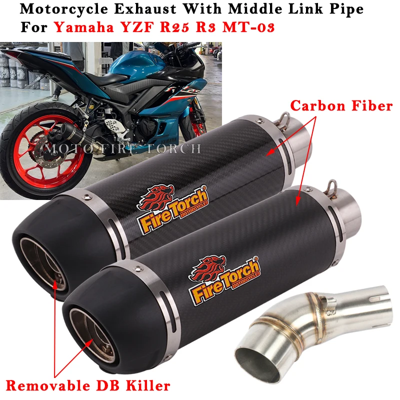 

Motorcycle Exhaust Escape Modified Carbon Fiber Muffler Middle Link Pipe DB Killer For YAMAHA YZF-R3 YZF-R25 R25 R3 MT-03 MT03