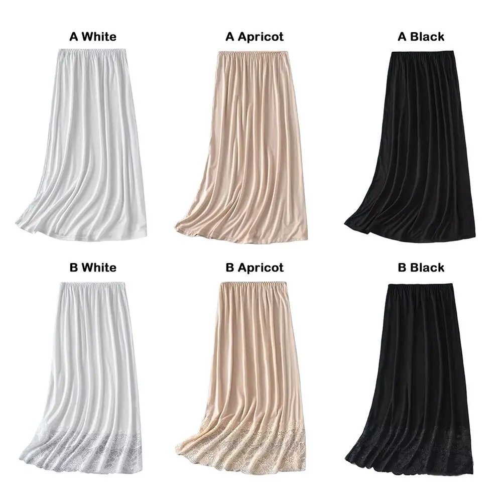 Thin Ice Silk Modal Female Half Length Skirt Lace Anti-glare Underskirt Mesh Flower High Waist Elastic Basic Underskirt Women