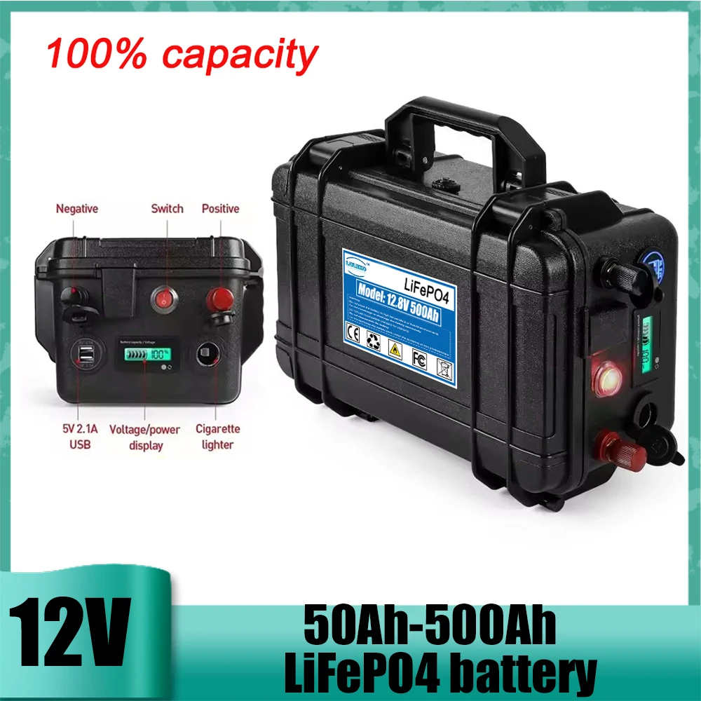 

Waterproof 12V 200-500AH LiFePO4 battery power monitor 100AH BMS 24H shipment air freight 30AH charger