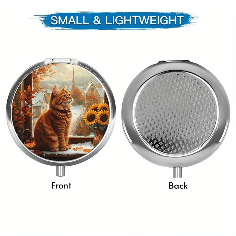 1 Three-Compartment Pill Box, Autumn and Winter Rural Cat Pattern, Mini Pill Box, Pill Storage Box, Unique Travel Gift