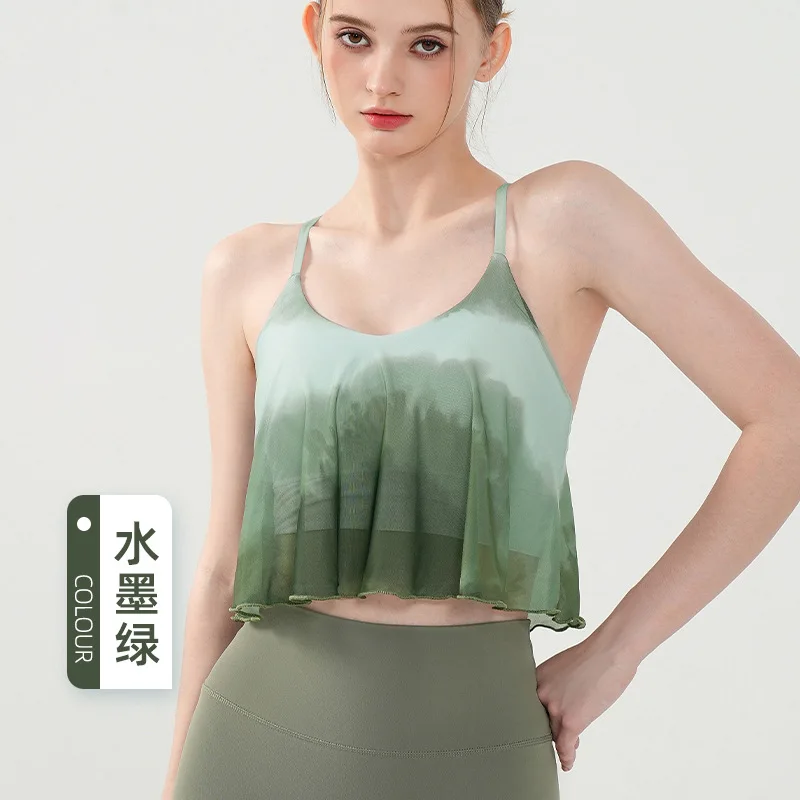 Women's vests Butterfly Print Sports Bra with Crossback Breathable Fixed Cup Fitness Tank Top Romantic Retro Yoga Vest camisoles