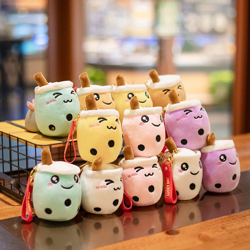 LLavero de peluche Kawaii Mini Boba Milk Tea para niñas, colgante de té de burbujas lindo, juguetes suaves para niños, regalo de decoración de bolsa de novia, 10cm